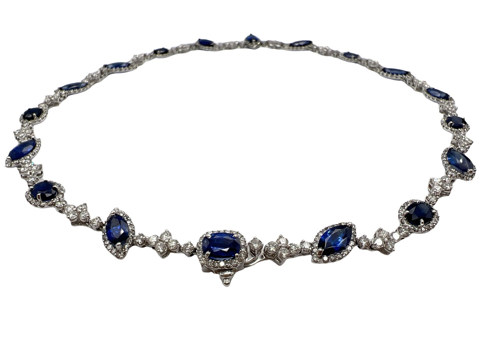 28.30 Total Carat Fancy Sapphire and Diamond, White Gold Necklace
