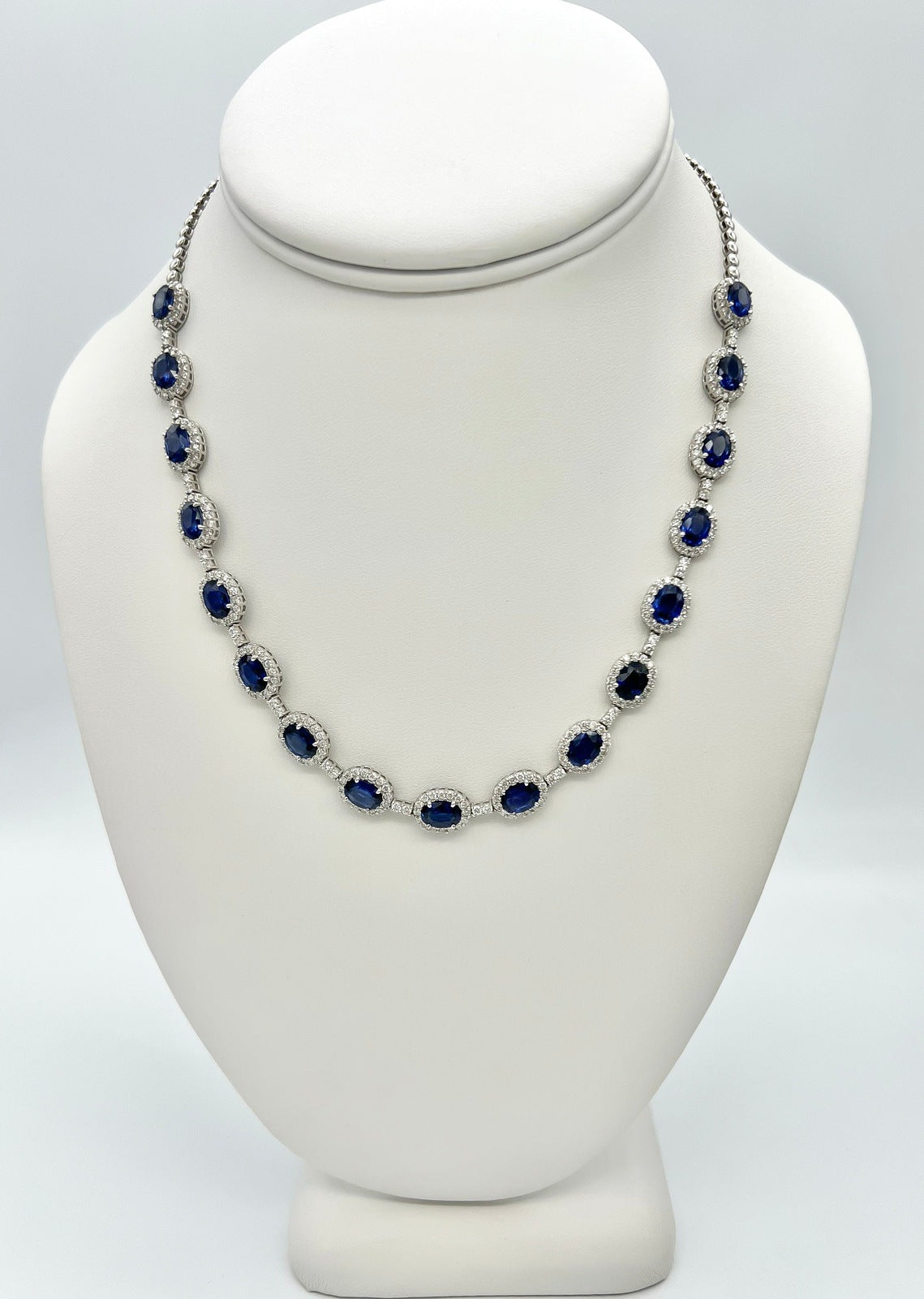 18.06 Total Carat Statement Sapphire and Diamond, White Gold Necklace