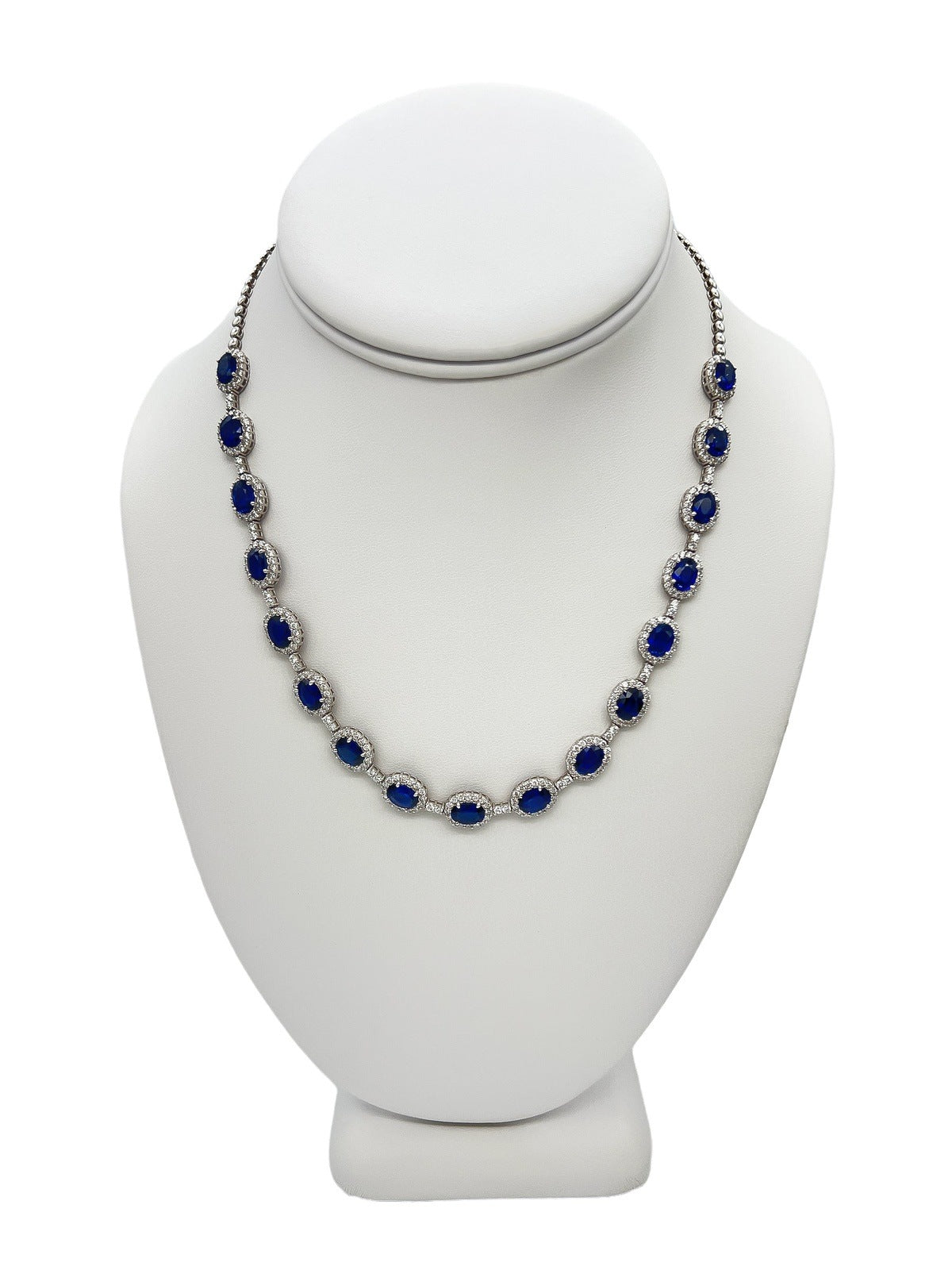 18.06 Total Carat Statement Sapphire and Diamond, White Gold Necklace