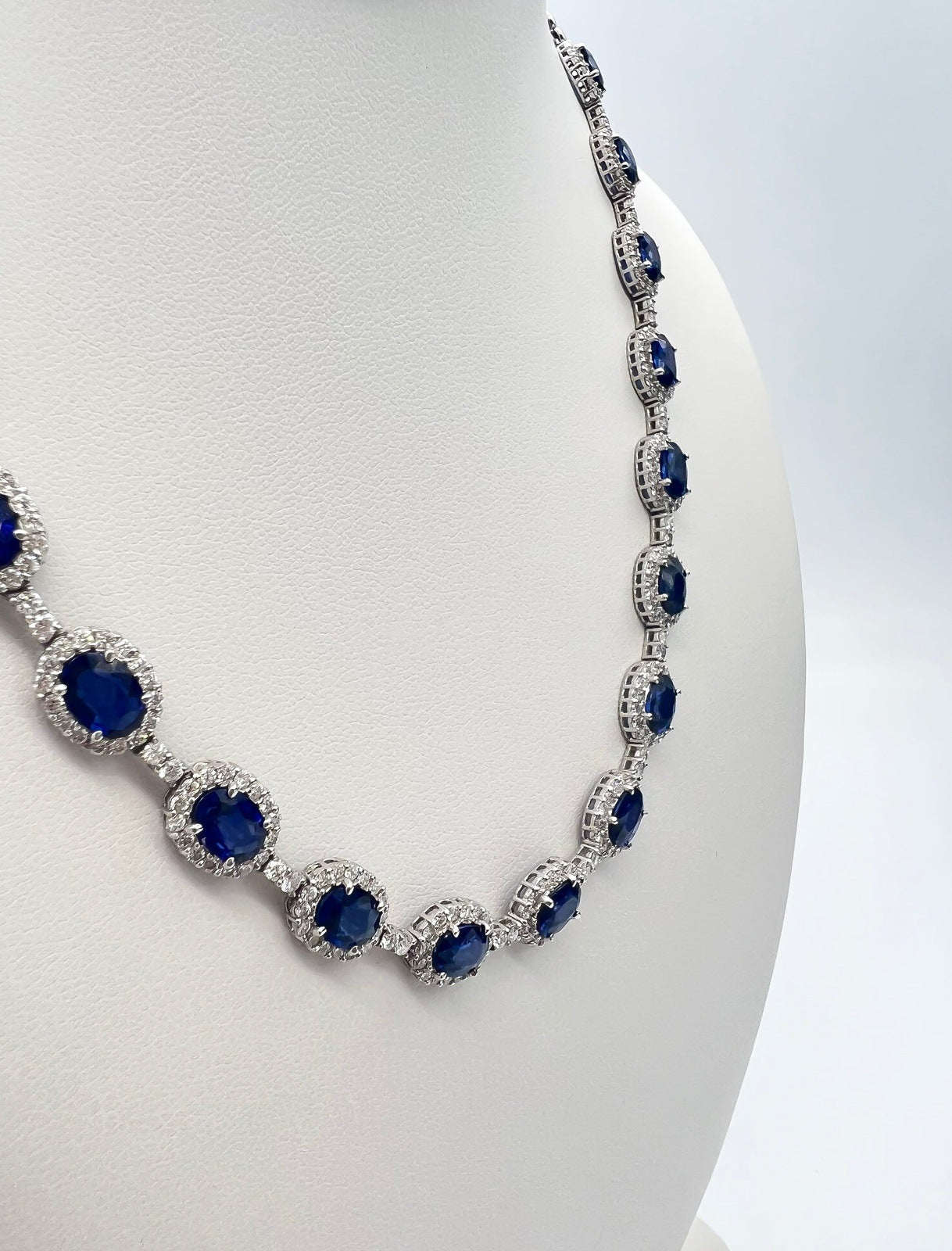18.06 Total Carat Statement Sapphire and Diamond, White Gold Necklace