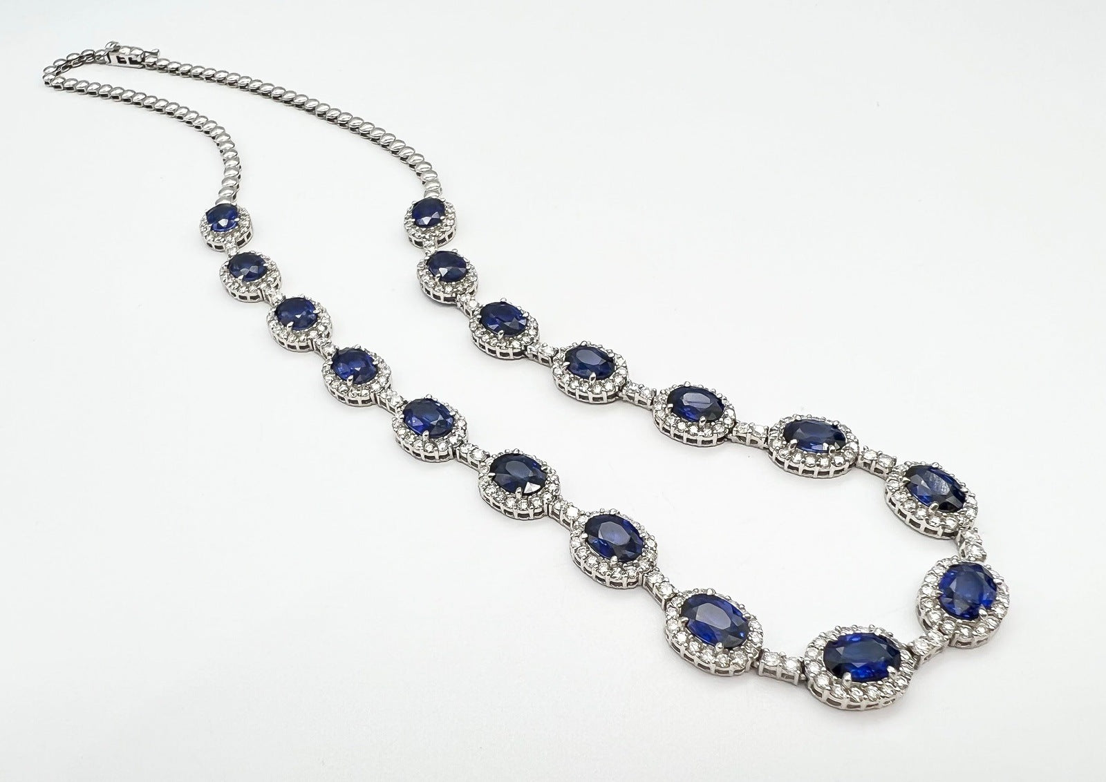 18.06 Total Carat Statement Sapphire and Diamond, White Gold Necklace