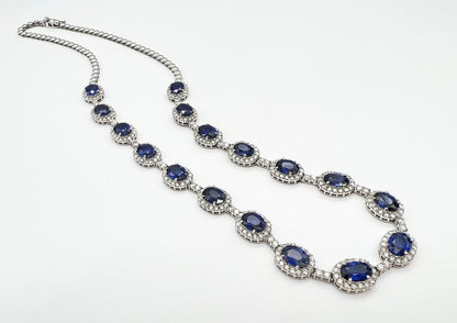 18.06 Total Carat Statement Sapphire and Diamond, White Gold Necklace