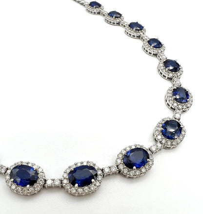 18.06 Total Carat Statement Sapphire and Diamond, White Gold Necklace