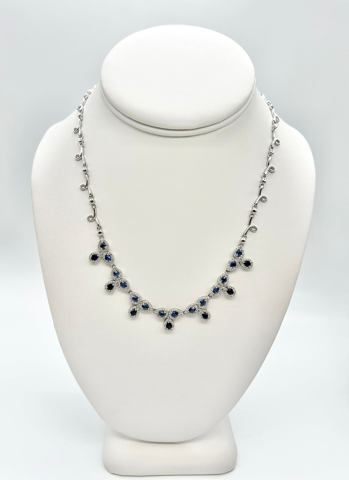 8.70 Total Carat Fancy Sapphire and Diamond, White Gold Necklace