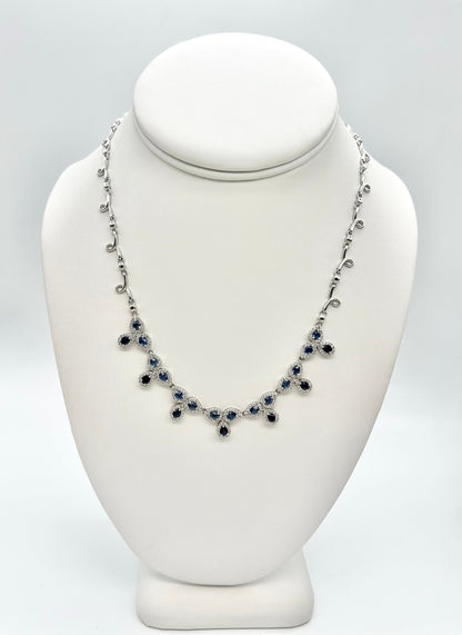8.70 Total Carat Fancy Sapphire and Diamond, White Gold Necklace