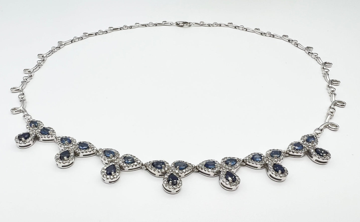 8.70 Total Carat Fancy Sapphire and Diamond, White Gold Necklace