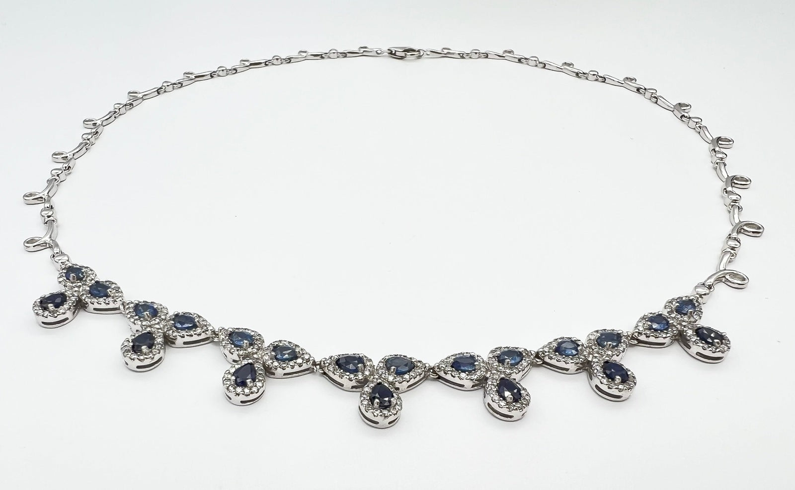 8.70 Total Carat Fancy Sapphire and Diamond, White Gold Necklace