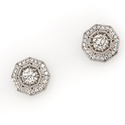 "EARR01516" Vintage Style Octagon Halo Round Diamond Studs