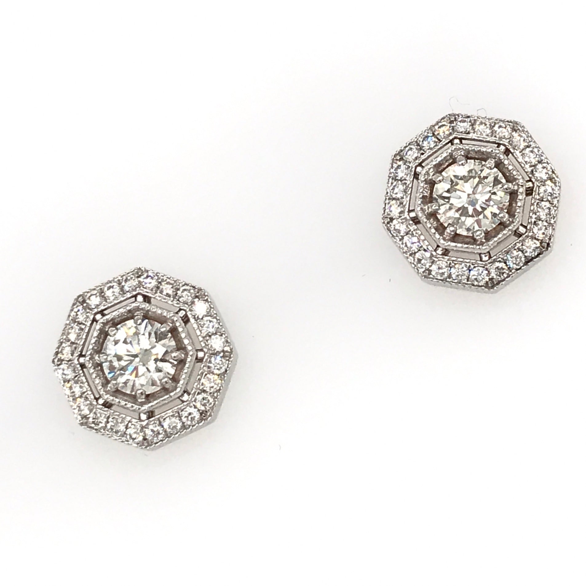 "EARR01516" Vintage Style Octagon Halo Round Diamond Studs