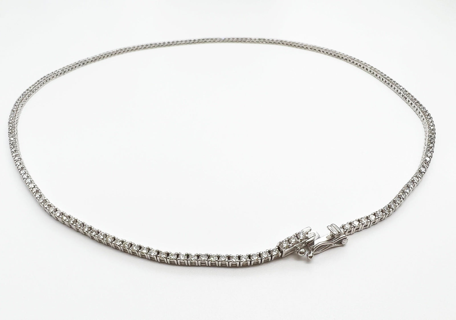 4.66 Carat Diamond Tennis Necklace with Round Diamonds in White Gold