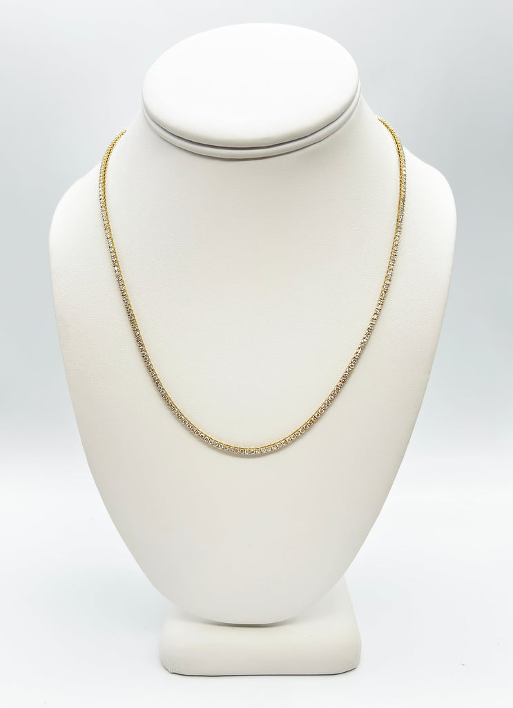 4.17 Carat Diamond Tennis Necklace with Round Diamonds in Yellow Gold Chain