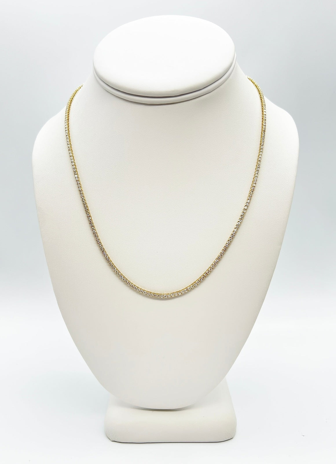 4.17 Carat Diamond Tennis Necklace with Round Diamonds in Yellow Gold Chain