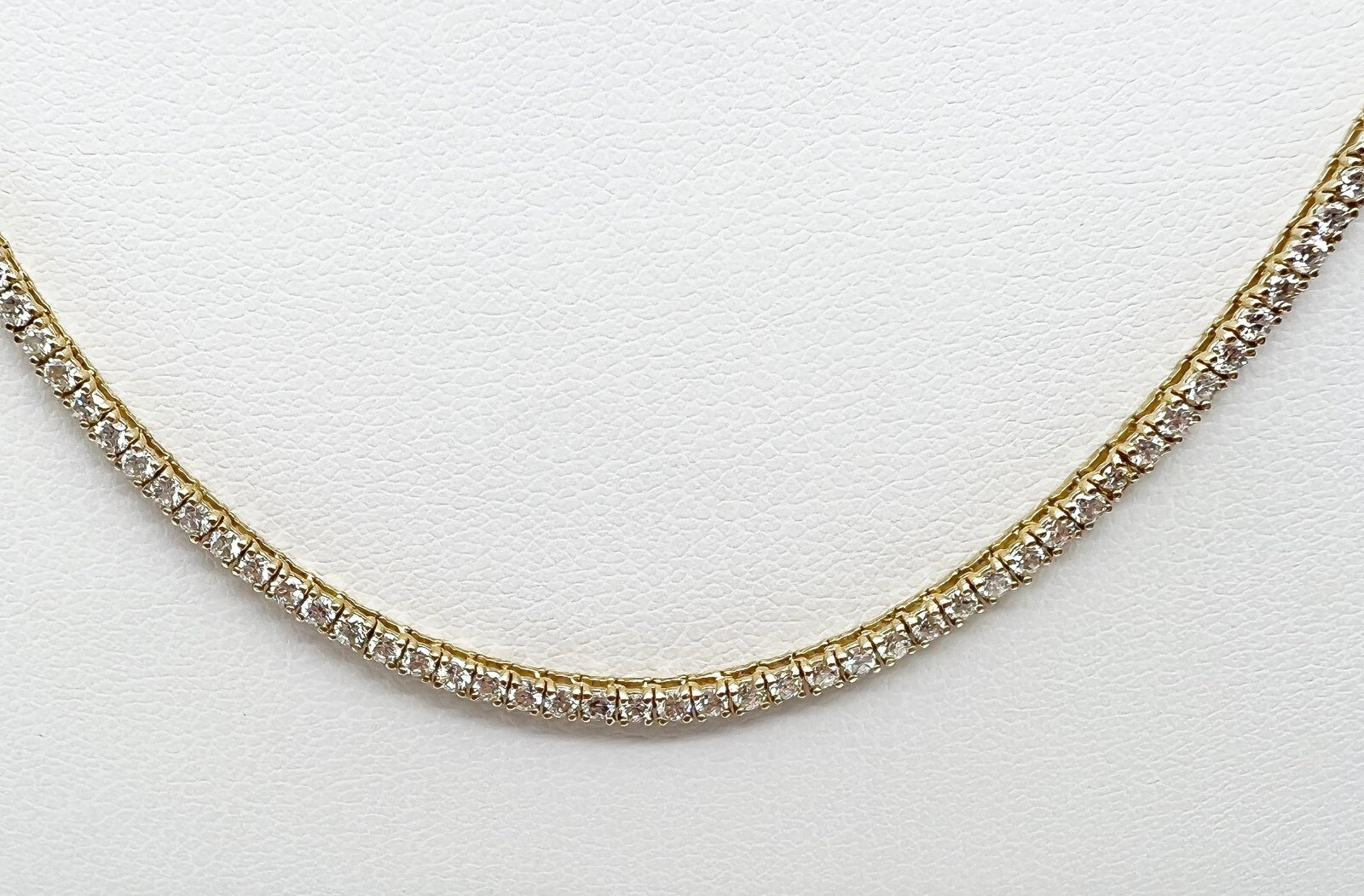 4.17 Carat Diamond Tennis Necklace with Round Diamonds in Yellow Gold Chain