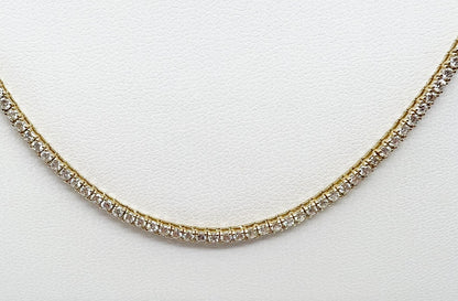 4.17 Carat Diamond Tennis Necklace with Round Diamonds in Yellow Gold Chain