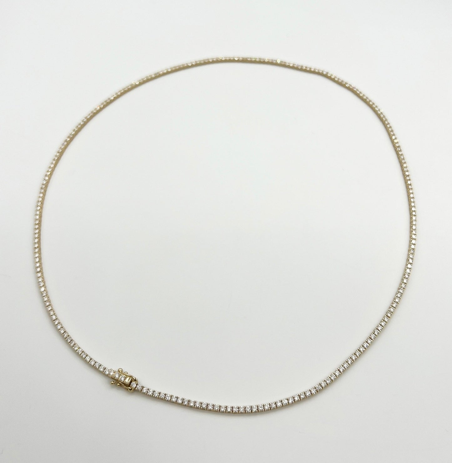 4.17 Carat Diamond Tennis Necklace with Round Diamonds in Yellow Gold Chain