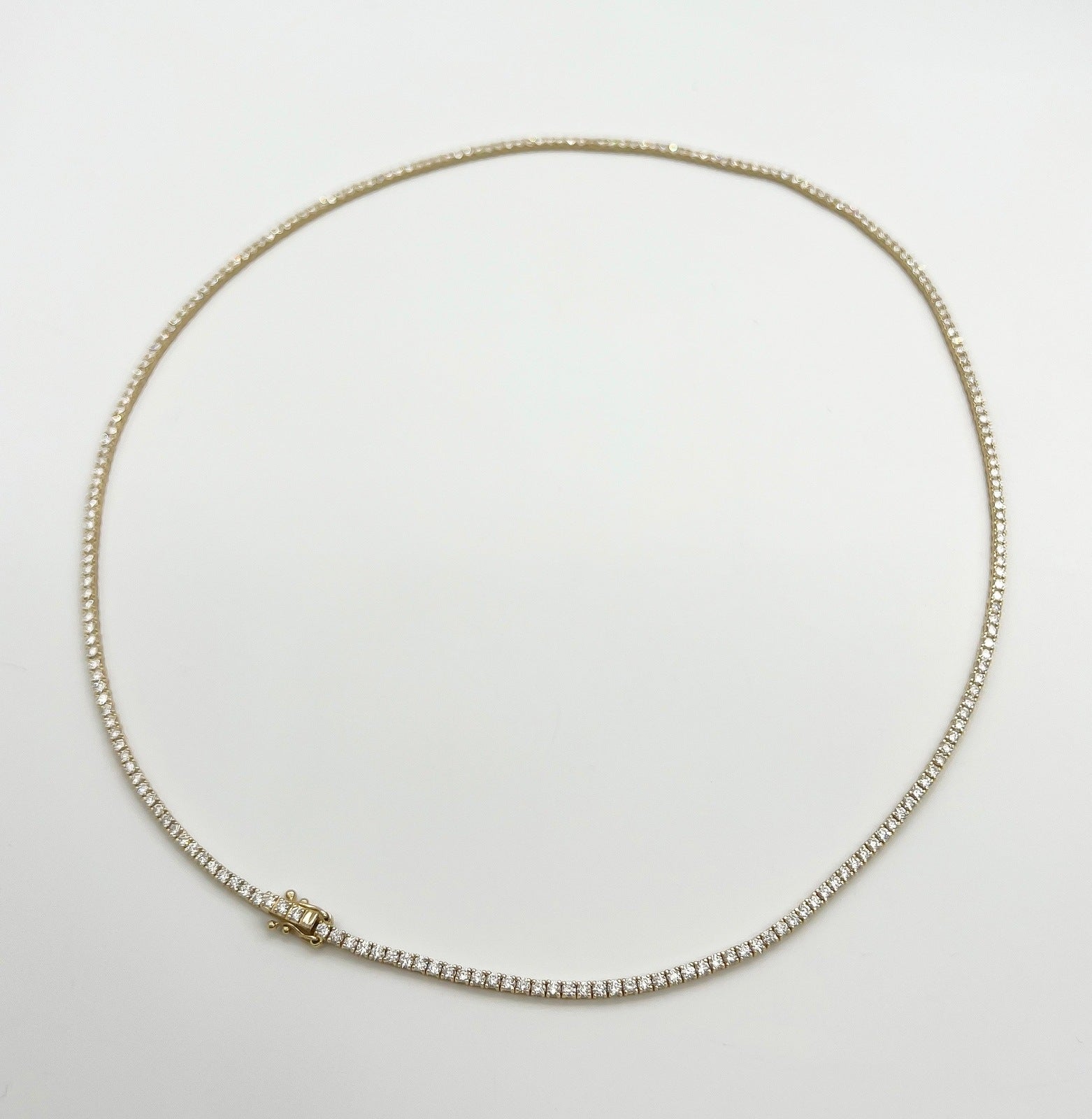 4.17 Carat Diamond Tennis Necklace with Round Diamonds in Yellow Gold Chain