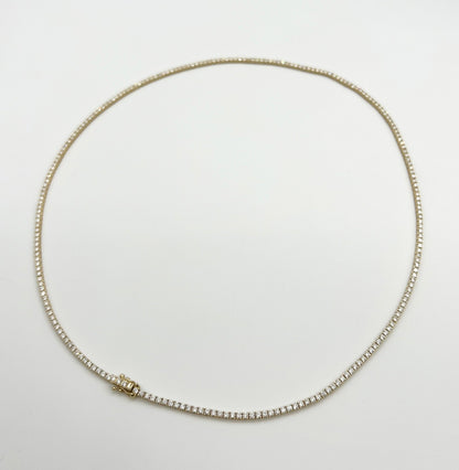 4.17 Carat Diamond Tennis Necklace with Round Diamonds in Yellow Gold Chain