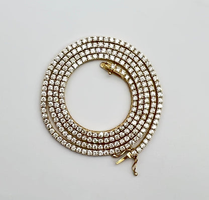 4.17 Carat Diamond Tennis Necklace with Round Diamonds in Yellow Gold Chain