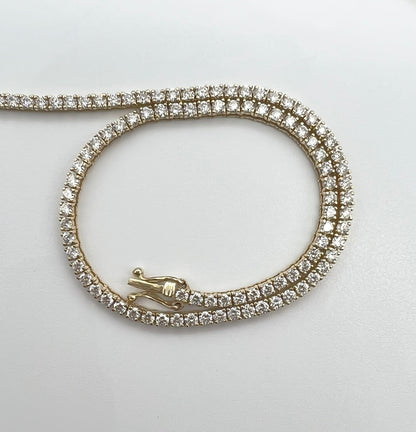 4.17 Carat Diamond Tennis Necklace with Round Diamonds in Yellow Gold Chain