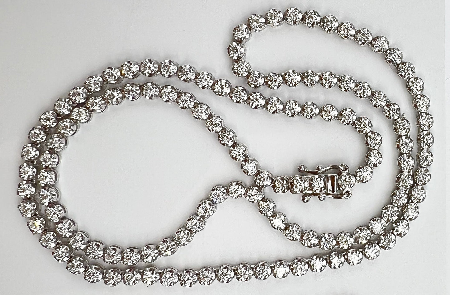4.56 Carat Tennis Necklace with Round Diamonds in White Gold Chain