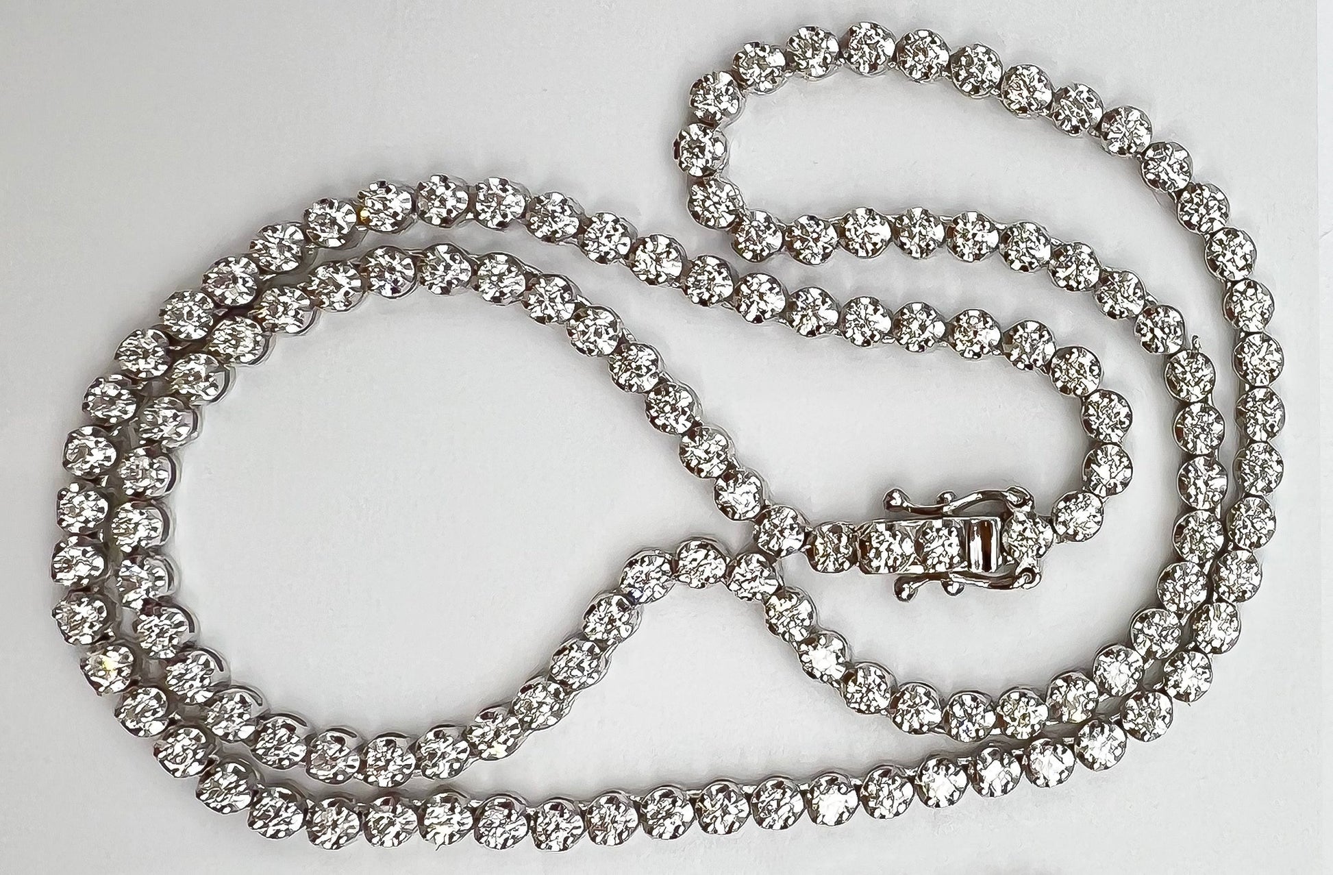 4.56 Carat Tennis Necklace with Round Diamonds in White Gold Chain