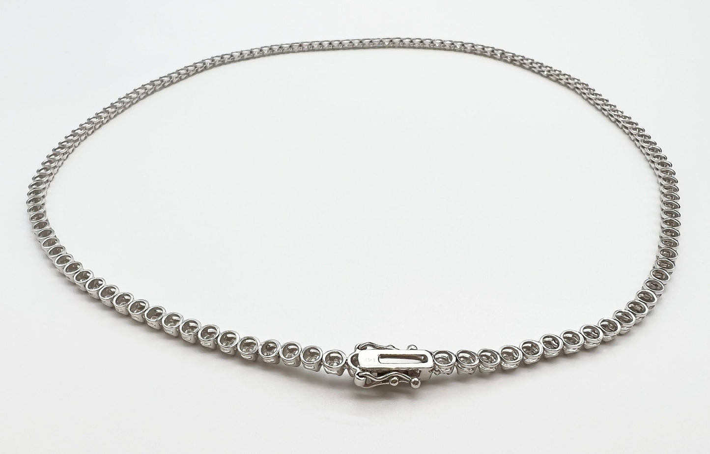 4.56 Carat Tennis Necklace with Round Diamonds in White Gold Chain