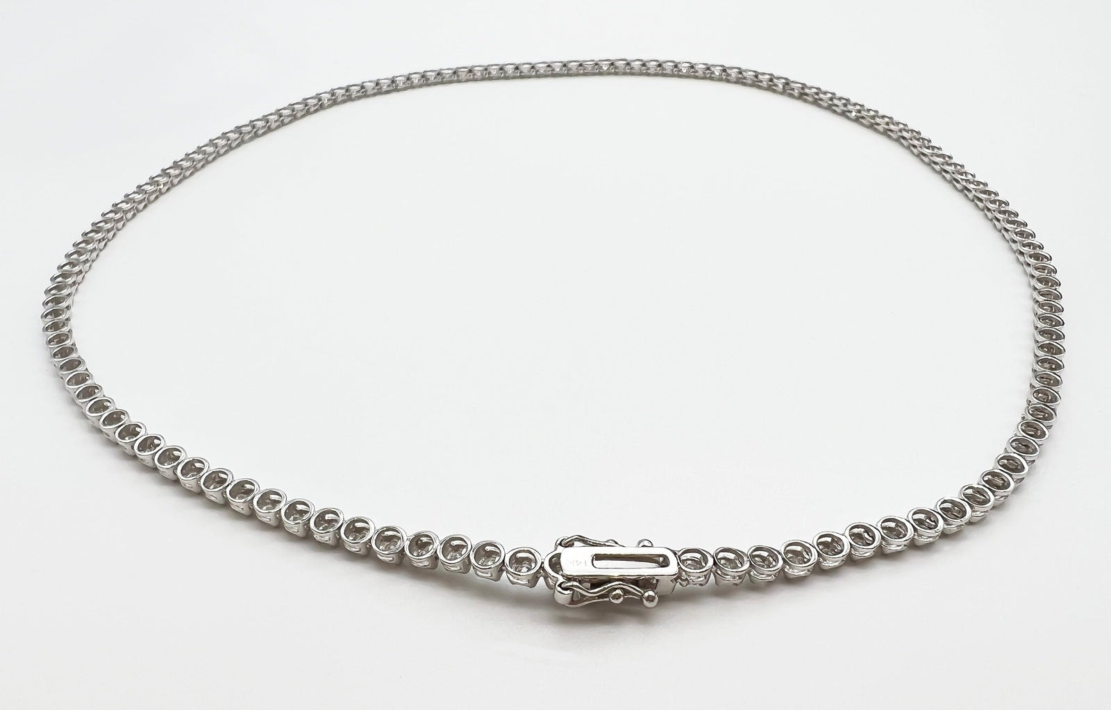 4.56 Carat Tennis Necklace with Round Diamonds in White Gold Chain