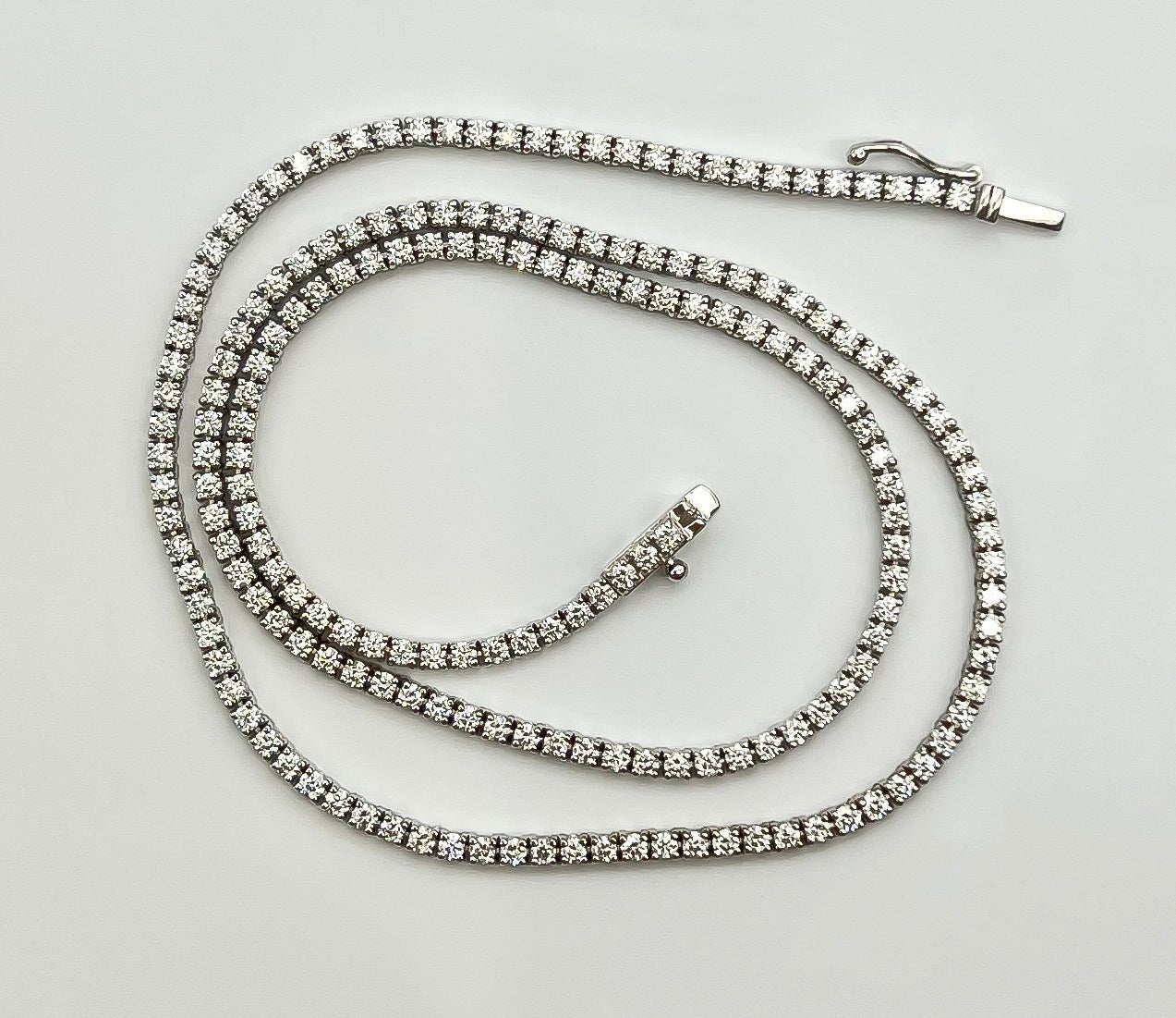 4.75 Carat Tennis Necklace with Round Diamonds in White Gold Chain