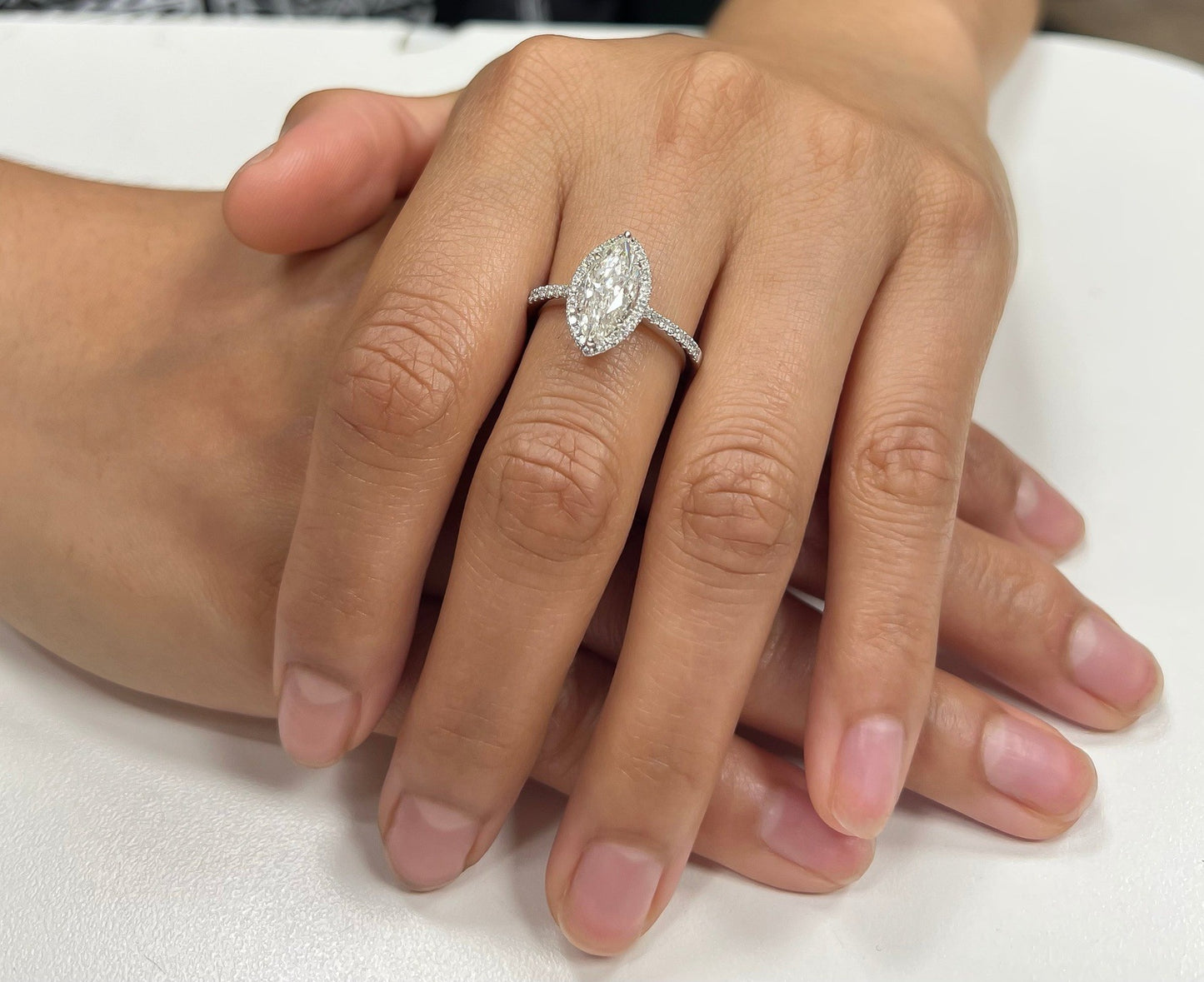 2.36 Total Carat Marquise Halo Pave Diamond Engagement Ring G-H Color, VS2-SI Clarity