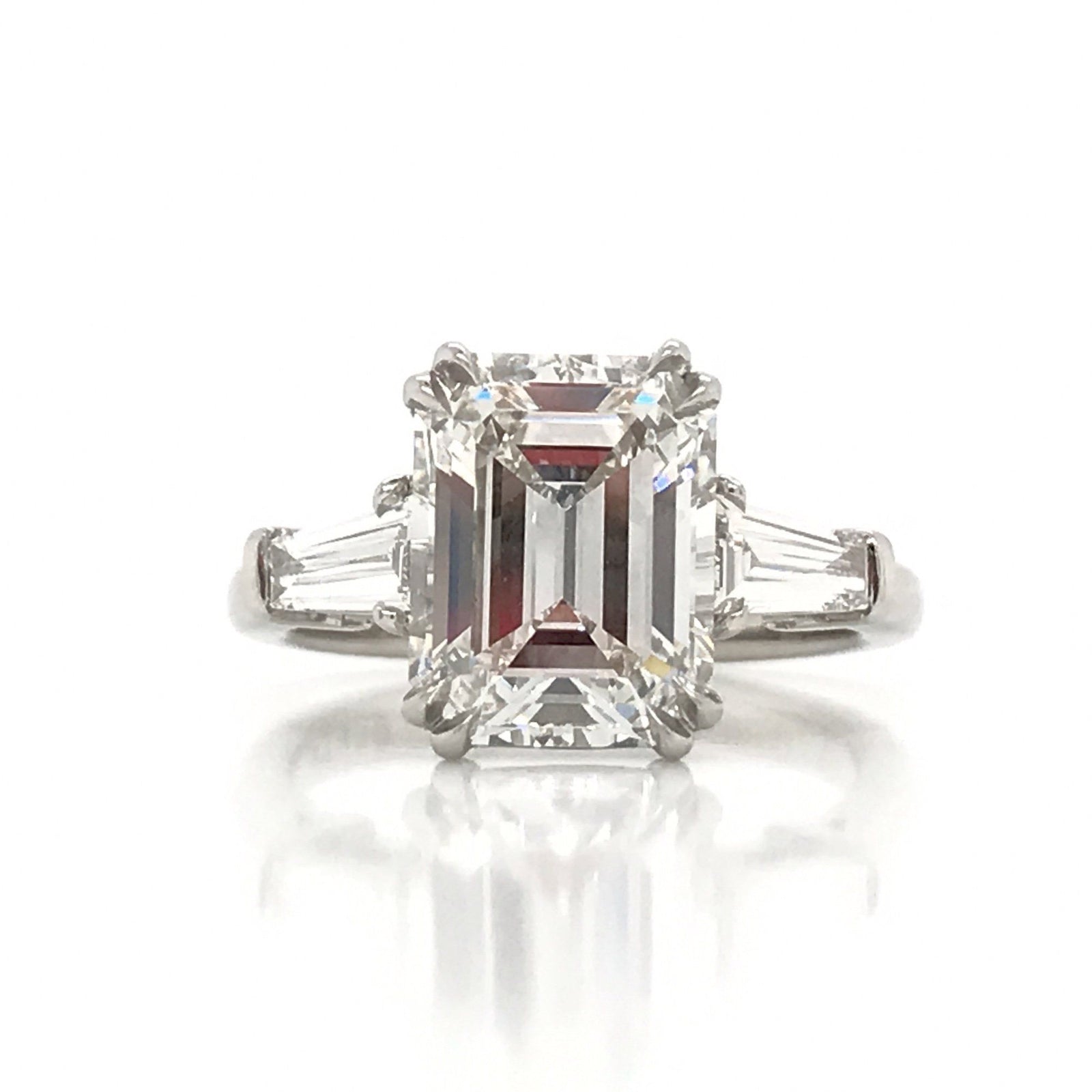 "ENGR03323" Emerald Shaped Diamond Baguette Three Stone Engagement Ring