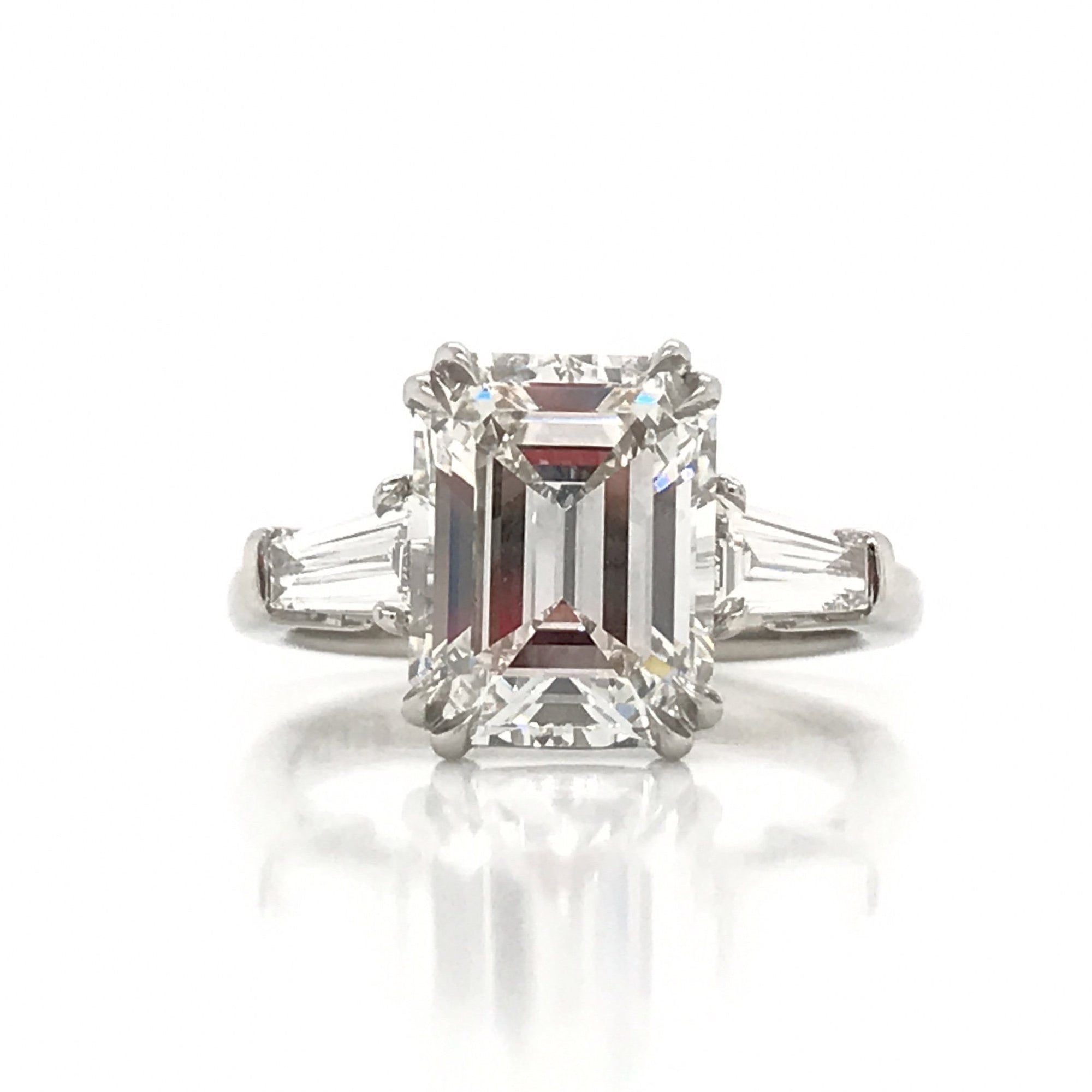 "ENGR03323" Emerald Shaped Diamond Baguette Three Stone Engagement Ring