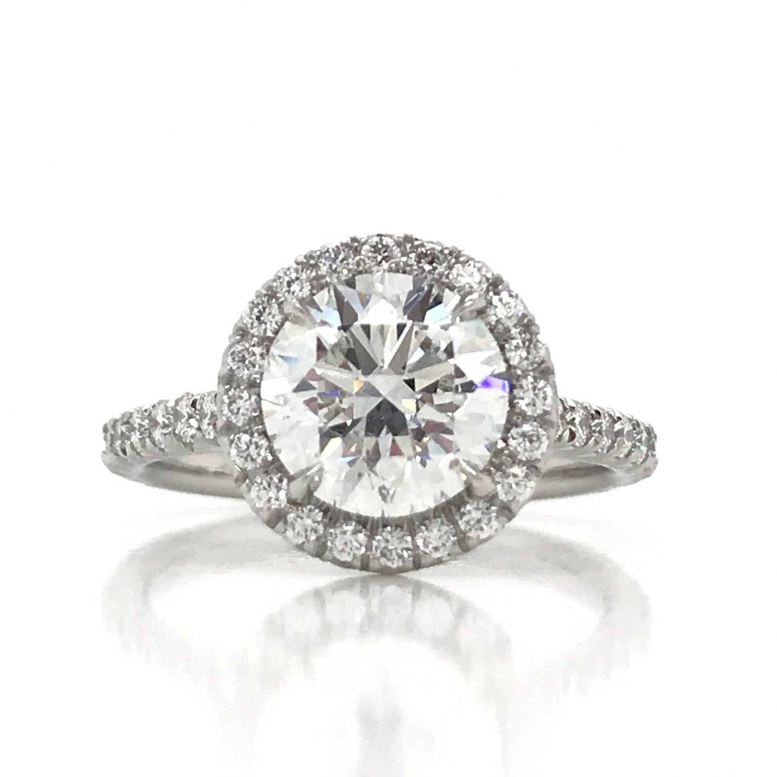 "ENGR02907" 1.80 Carat Round Diamond Halo Engagement Ring in Platinum