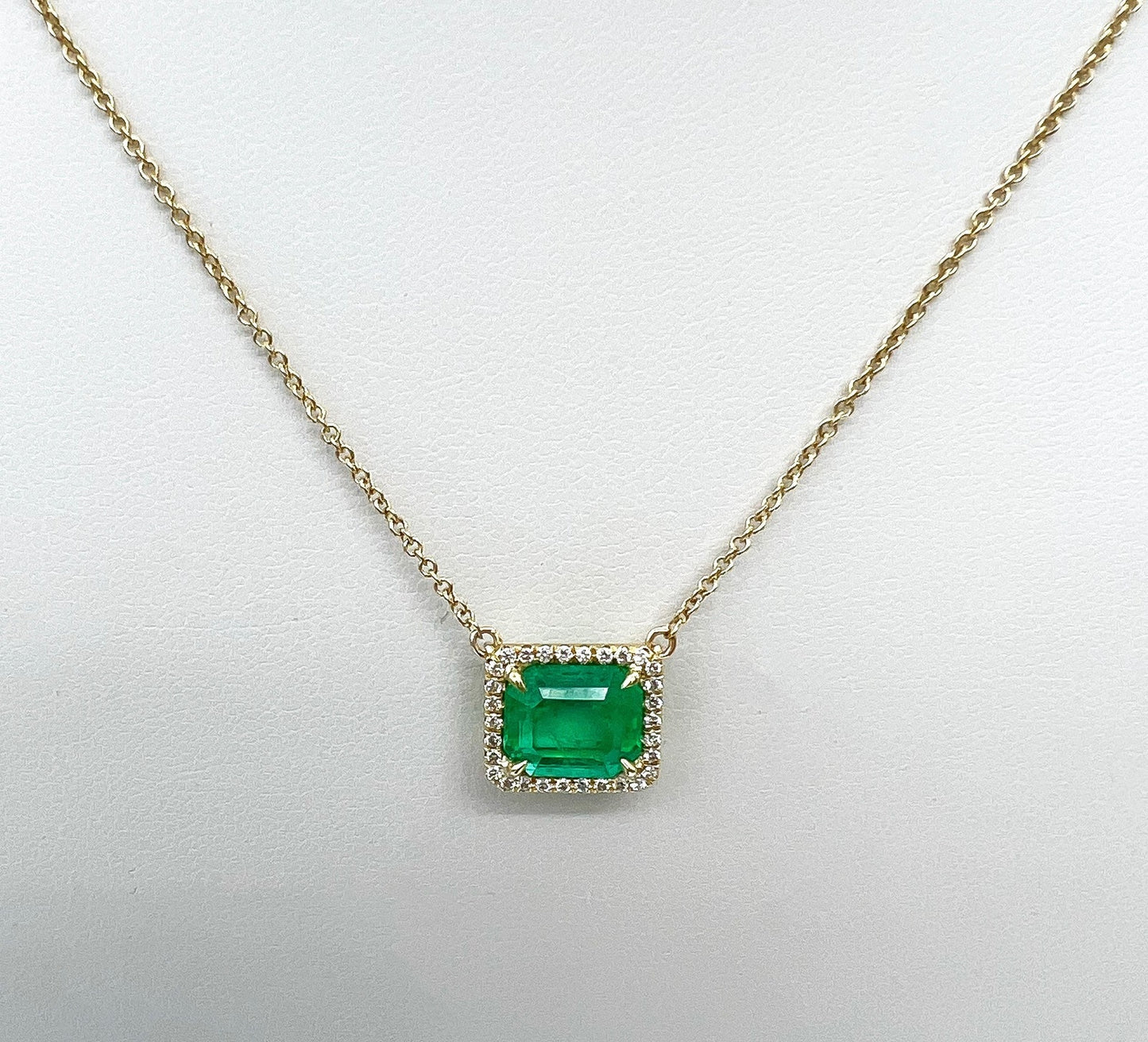 3.0 Total Carat Emerald and Diamond Pendant Necklace in 18K Yellow Gold