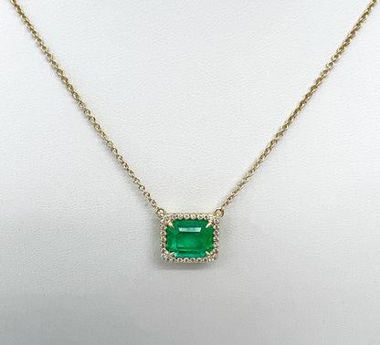 3.0 Total Carat Emerald and Diamond Pendant Necklace in 18K Yellow Gold