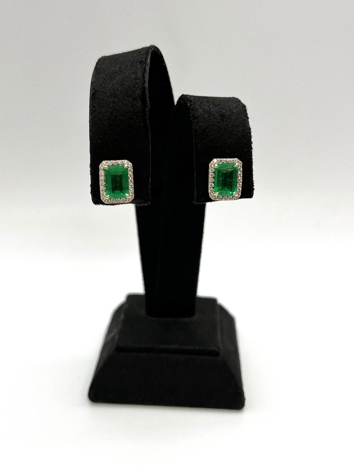 3.31 Total Carat Emerald and Diamond Pushback Earrings in 18K Yellow Gold