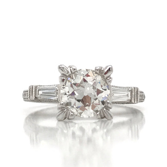 "ENGR01660" Ornate Antique Style Round Diamond Engagement Ring with Side Stones and Milgrain