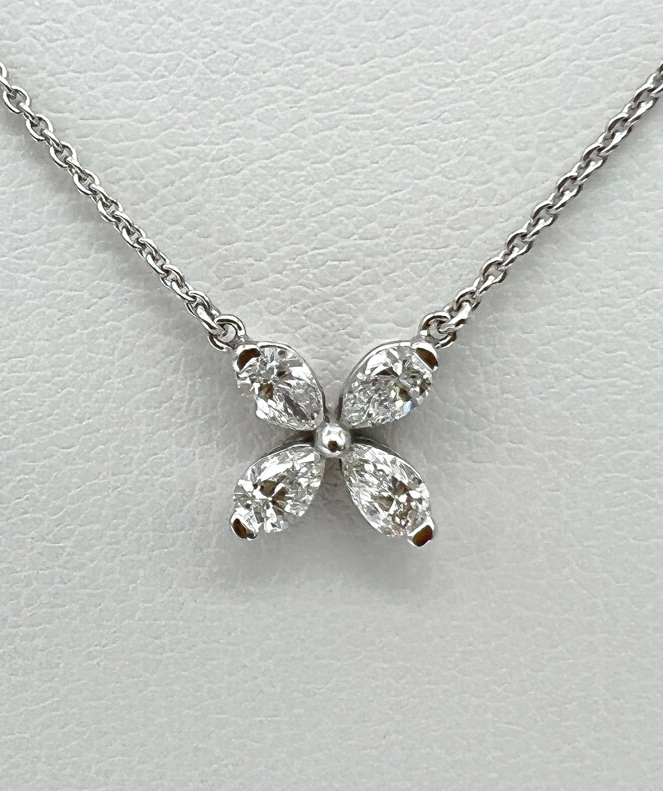 0.43 Carat Flower Shape Diamond Pendant Necklace in 18K White Gold
