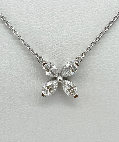 0.43 Carat Flower Shape Diamond Pendant Necklace in 18K White Gold