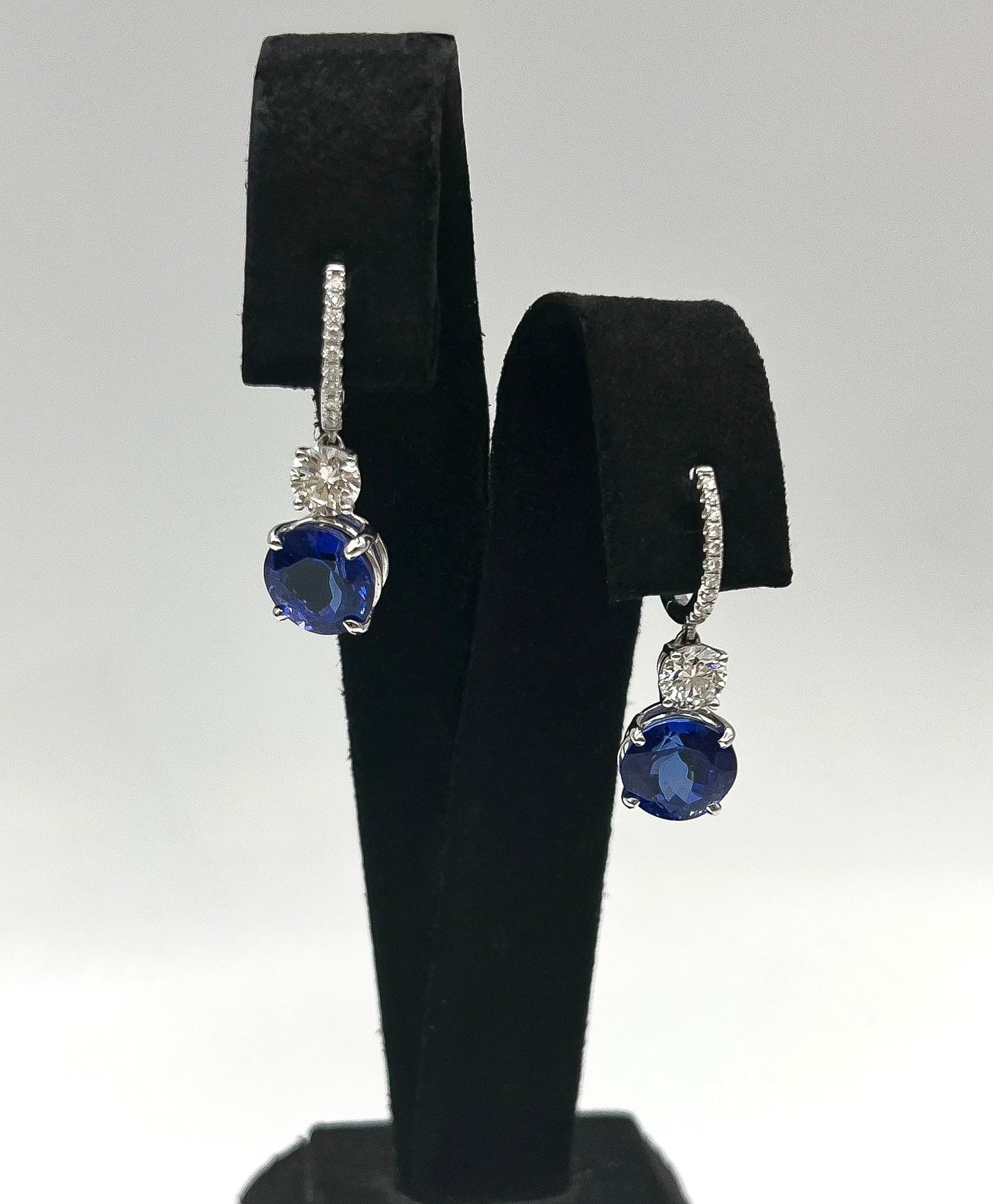 8.90 Total Carat Tanzanite and Diamond Drop Earrings in 18K White Gold