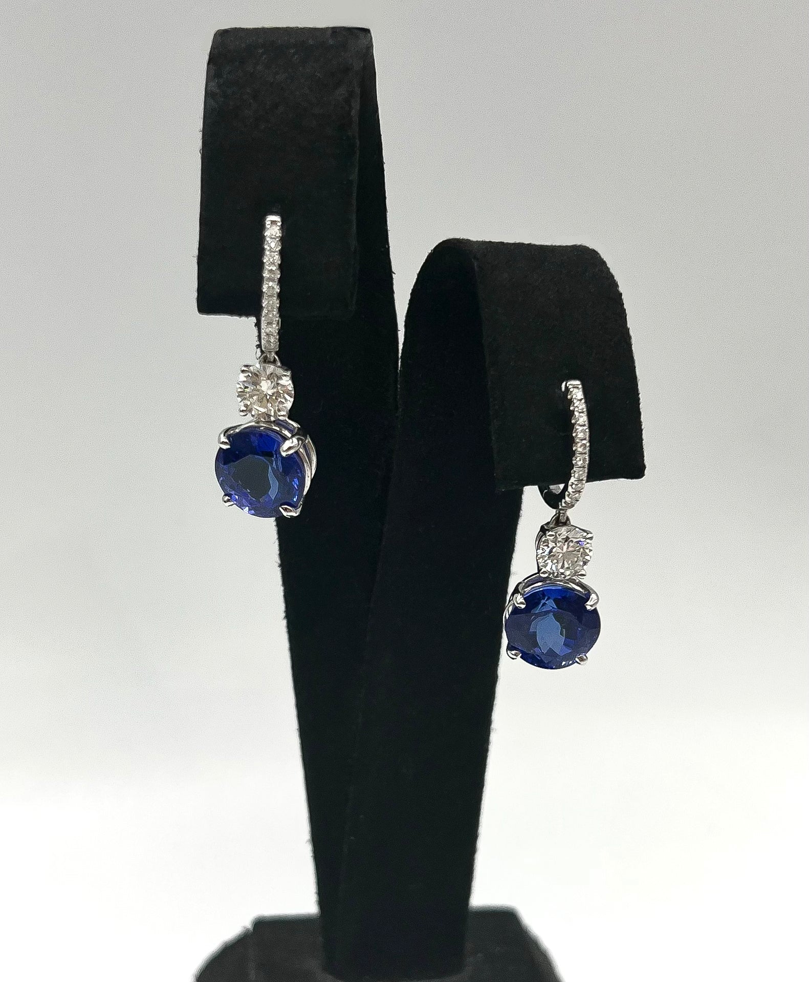 8.90 Total Carat Tanzanite and Diamond Drop Earrings in 18K White Gold