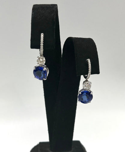 8.90 Total Carat Tanzanite and Diamond Drop Earrings in 18K White Gold
