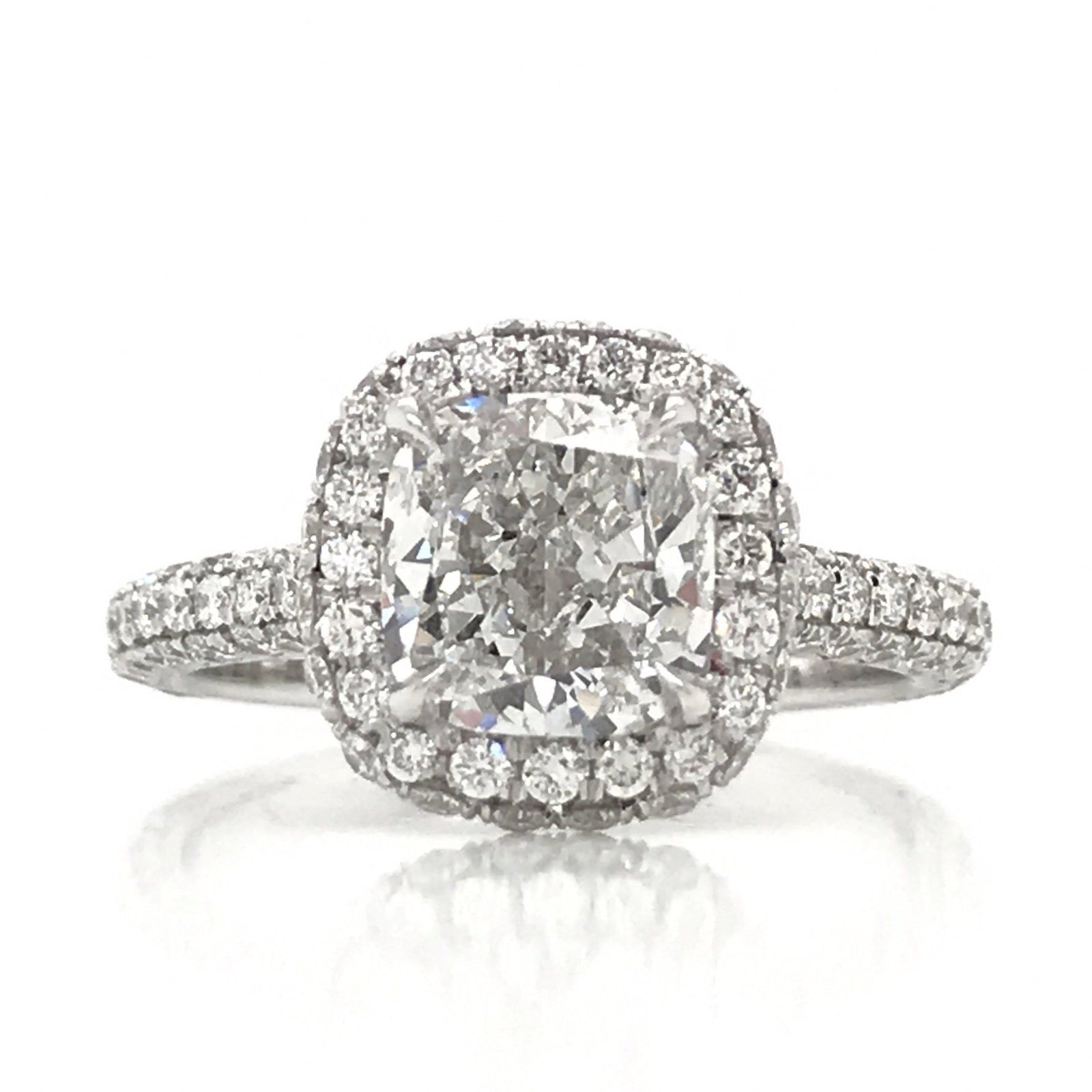 "ENGR03293" Cushion Shaped Diamond Halo Engagement Ring in Platinum