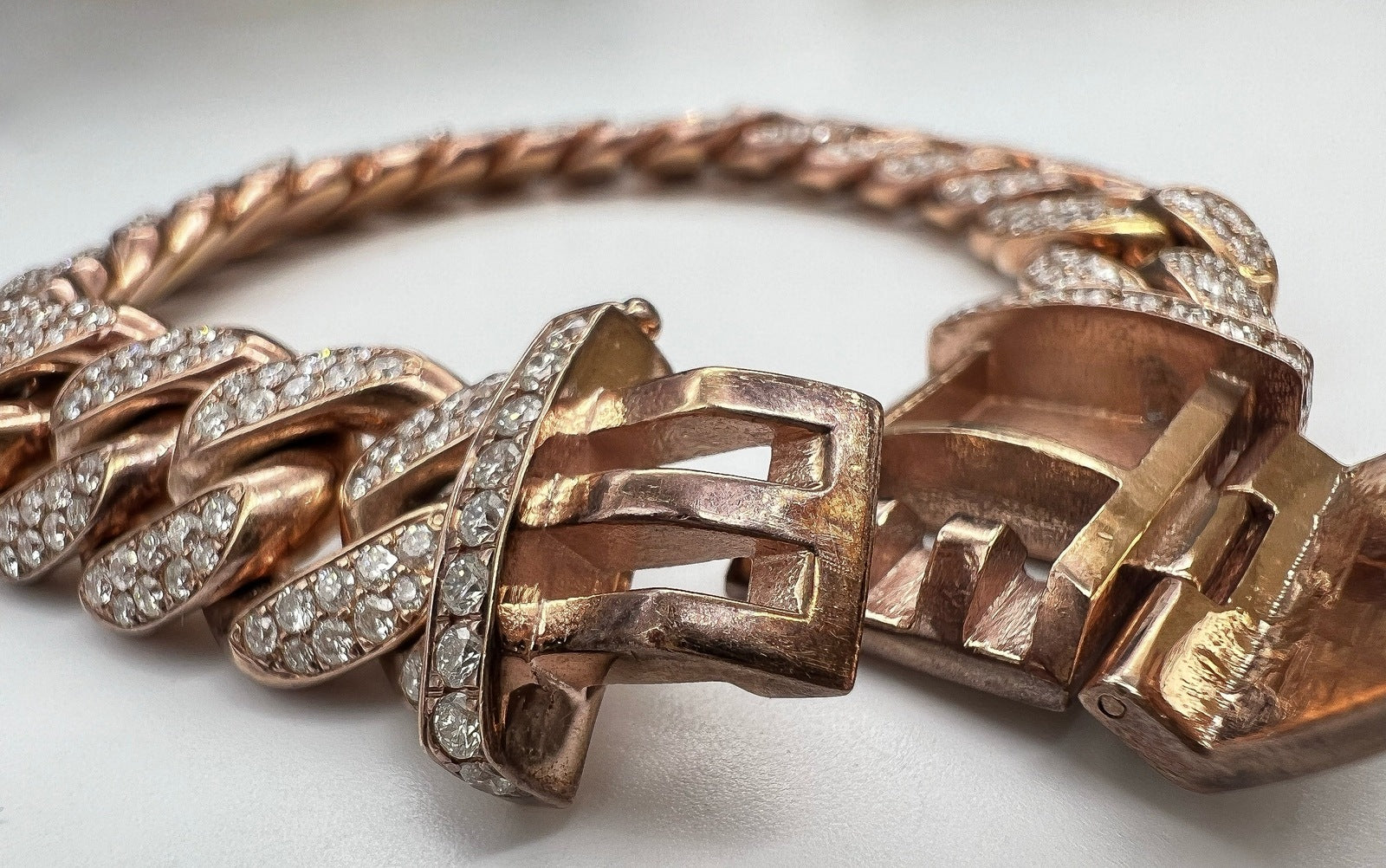 11.5 Carat Unisex 14K Rose Gold Iced Out Cuban Link Diamond Bracelet, 113g 8"