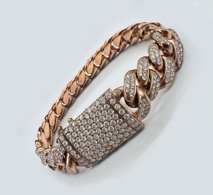 11.5 Carat Unisex 14K Rose Gold Iced Out Cuban Link Diamond Bracelet, 113g 8"