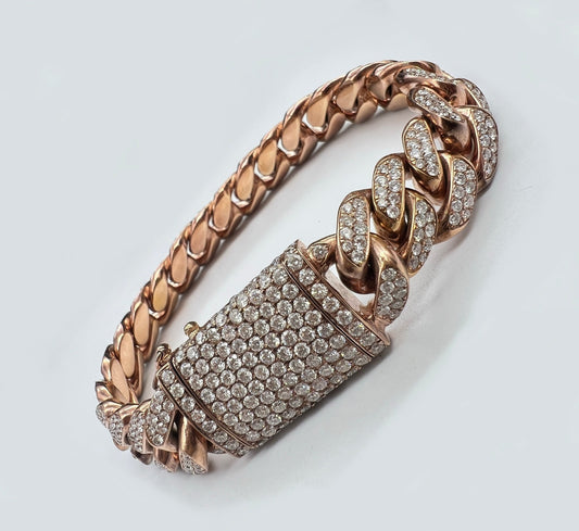 11.5 Carat Unisex 14K Rose Gold Iced Out Cuban Link Diamond Bracelet, 113g 8"