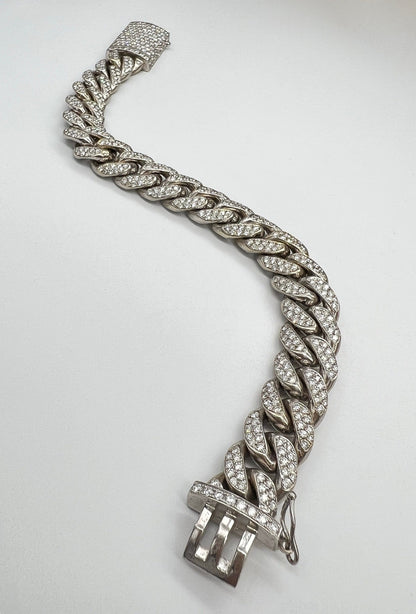 11.5 Carat Unisex 14K White Gold Iced Out Cuban Link Diamond Bracelet, 114g 8"