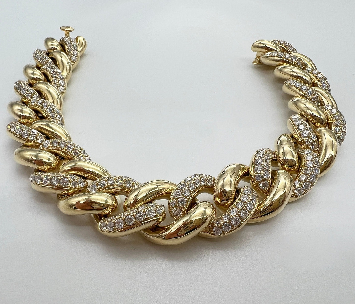 5.21 Carat 14K Yellow Gold Iced Out Cuban Link Diamond Bracelet, 41.9g