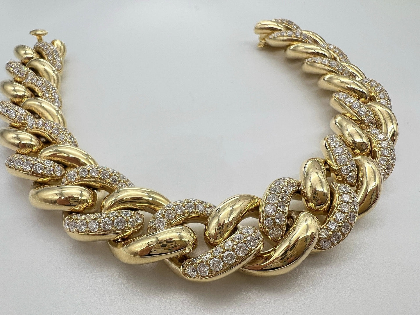 5.21 Carat 14K Yellow Gold Iced Out Cuban Link Diamond Bracelet, 41.9g