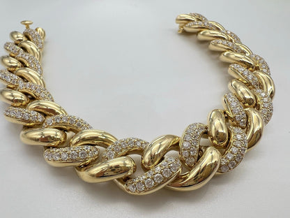 5.21 Carat 14K Yellow Gold Iced Out Cuban Link Diamond Bracelet, 41.9g