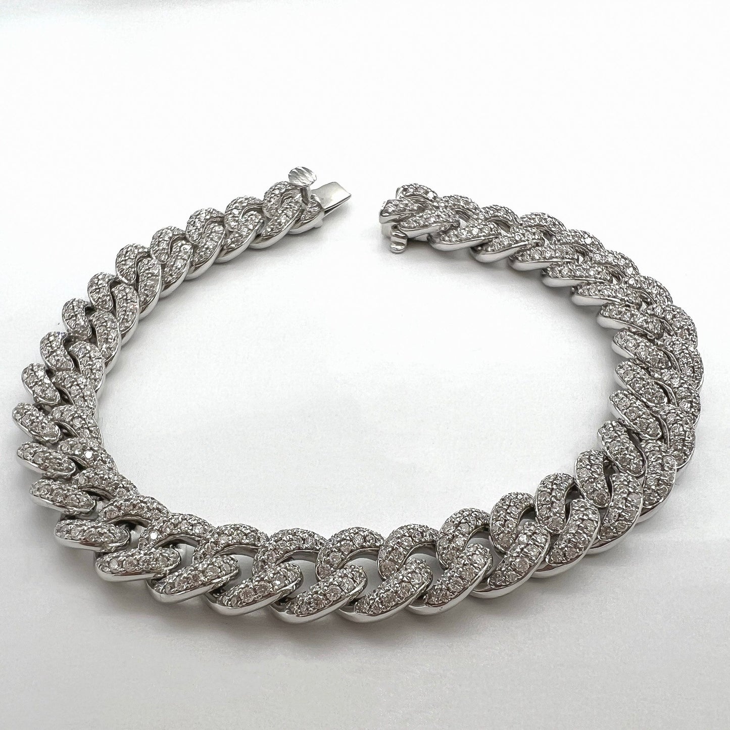4.07 Carat 14K White Gold Iced Out Cuban Link Diamond Bracelet, 22.8g